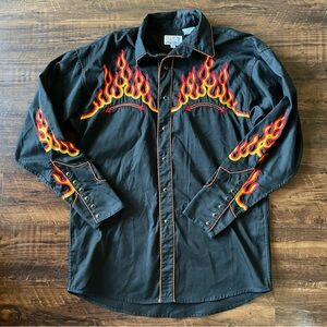 (Sold)PANHANDLE SLIM Men’s Embroidered Flame Retro Western Button-up Top Mens M